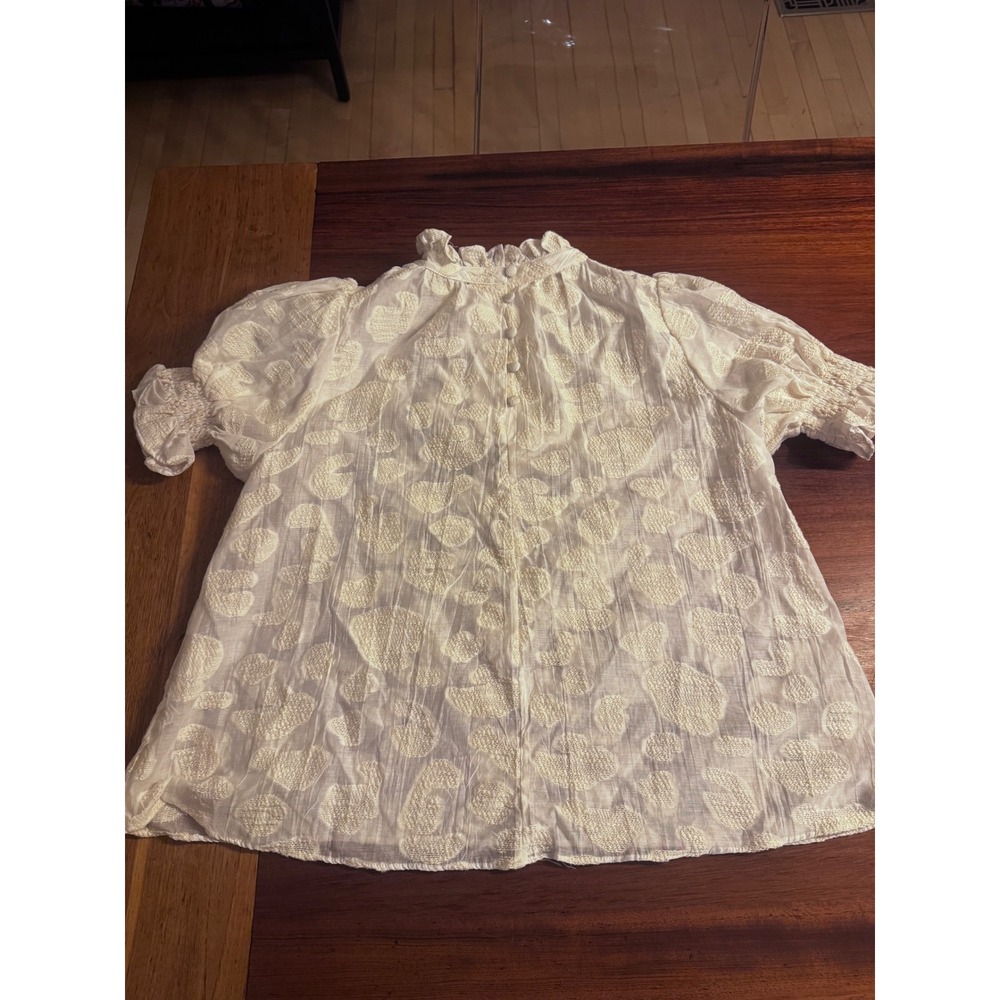 Hunter Bell New York Ivory Puff Sleeve Blouse Size Lge Cottagecore Coquette - Picture 2 of 7